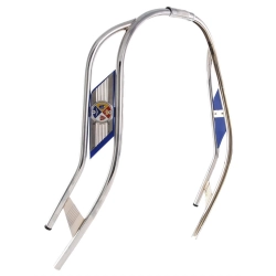Bordino paragambe CUPPINI per Vespa 50-125/PV /ET3 cromato, 2 pezzi, emblema blu