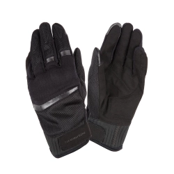 Guanti moto estivi Penna neri taglia M: palmo scamosciato sintetico, dorso ventilato, protezioni nocche e dita, touch screen, certificazione EN 13594:2015.