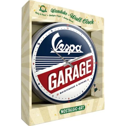 Orologio da parete Vespa Garage NTA51090 con cassa metallica, vetro bombato, quadrante Ø31 cm e movimento al quarzo. Blu/bianco/rosso, batteria esclusa.