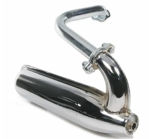 Marmitta SIP Road 24125300 a siluro in acciaio cromato per Vespa 50 SS e 90 SS. Collettore e staffa inclusi; montaggio lato sinistro.
