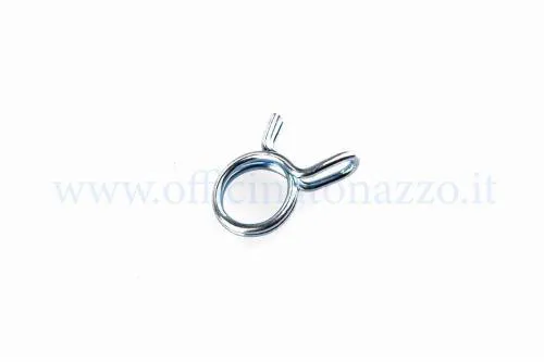 Molletta stringitubo a molla in acciaio zincato, diametro nominale 14 mm, per fissare il tubo benzina sulle applicazioni Vespa PX compatibili.
