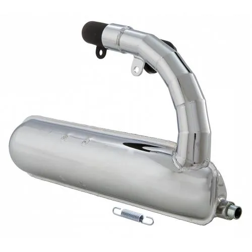 Marmitta SIP Road Banana 24179000 cromata per Vespa 50 Smallframe: collettore maggiorato, fissaggio 52-56 mm e montaggio lato sinistro.