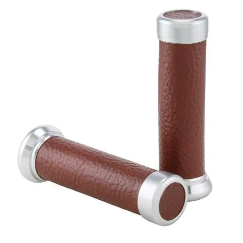 Manopole SIP Style MV083805 in ecopelle marrone tabacco RAL 8015, lunghe 130 mm e Ø22/24 mm, per Vespa automatiche 50-150 cc.