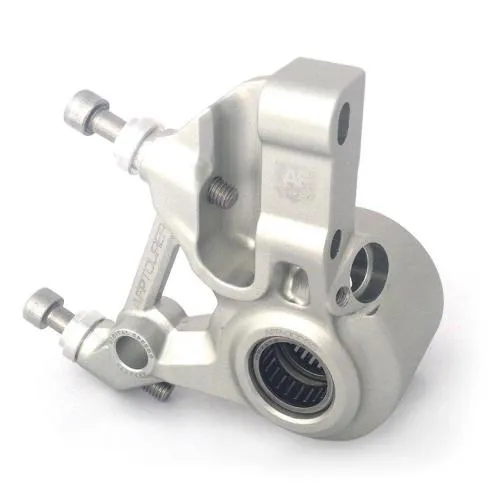 Supporto pinza AF Parts 39061200 in alluminio CNC grigio, per impianti Grimeca Classic/NT/PX '98-MY con asse 20 mm e pinza radiale 82 mm.