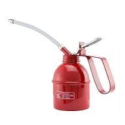Oliatore manuale SIP 90829300 in metallo rosso da 300 ml, con pompa e tubo flessibile da circa 150 mm per lubrificazione mirata.