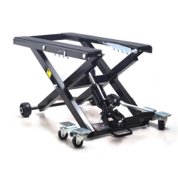 Sollevatore idraulico SIP 15199100: portata 500 kg, altezza 110-400 mm, piano girevole a 360°, pedale e ruote frenabili per scooter e Vespa.