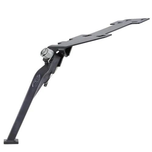 Cavalletto SIP Style da 76 gradi: alluminio nero, lunghezza 205 mm e doppia molla autorientrante per Vespa PK, PX e T5.