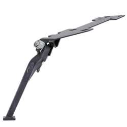 Cavalletto SIP Style da 76 gradi: alluminio nero, lunghezza 205 mm e doppia molla autorientrante per Vespa PK, PX e T5.