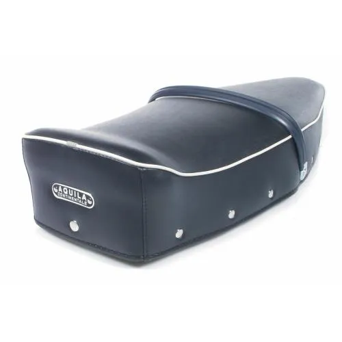 Sella per Vespa 160 GS 2° blu scuro bordino: grigio chiaro senza serratura stemma: Aquila Continentale con cinghia sella