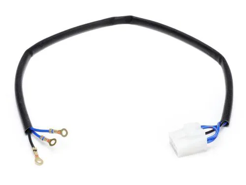 Cavo BGM PRO BGM6690V50 per regolatori BGM6690 e BGM6696 su conversioni Vespa 12 V AC. Connettore pronto, massa nera e due cavi blu.
