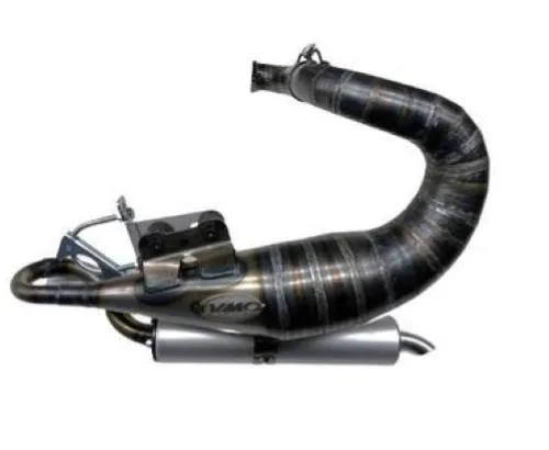 Espansione VMC MEED con silenziatore per Vespa ET3, Primavera e Special corsa lunga: scarico 32 mm, interasse 52 mm e fasature sportive.