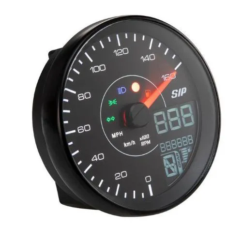 SIP TACHO KARACHO per Vespa PX: tachimetro e contagiri analogico-digitale, scala 160 km/h e 16.000 giri/min, quadrante nero e 12 V AC/DC.