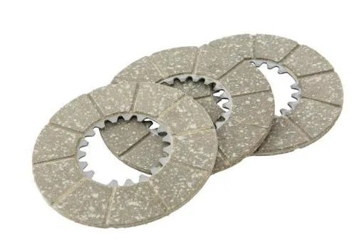 Tre dischi frizione in sughero a dentatura interna, diametro nominale 96 mm e spessore circa 3,3 mm, per Vespa VN, VL, VB1 e prime VNA compatibili.