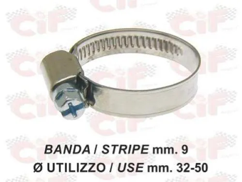 Fascetta in acciaio inox altezza 9 mm, utilizzo manicotto mm.32-50