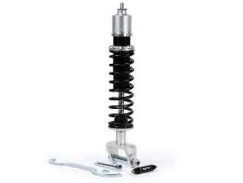 Ammortizzatore posteriore BGM PRO SC/R1 Sport BGM7742BS da 330 mm, nero e argento, con corpo in alluminio e precarico regolabile.