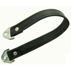 Cinghia passeggero nera lunga 49 cm per sella Vespa PX prima serie. Applicazione riferita al ricambio Piaggio 149973; fissaggi da verificare.