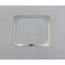 Cornice targa VMC 004312 per ciclomotori d'epoca, in acciaio inox lucido da 1,5 mm tagliato al laser, dimensioni 123×145 mm.