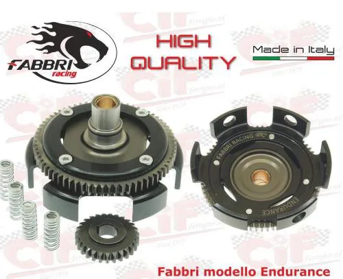 Primaria Fabbri Racing Endurance 24/72 a denti dritti, rapporto 3,00, con cestello in acciaio dal pieno e parastrappi rinforzato.