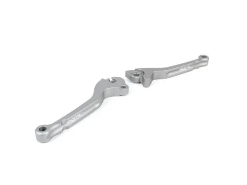 Set leve freno e frizione BGM PRO BGM4551SKT, ricavate CNC dal pieno e anodizzate argento opaco, per Vespa PX 1998-2003 e LML compatibili.