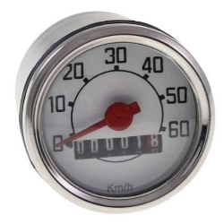 Contachilometri analogico con fondo scala 60 km/h e sede da 48 mm, per Piaggio Ciao, Si, Boxer e Grillo compatibili.