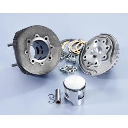 Polini Evolution 140.0050/E in ghisa, alesaggio 58 mm: sei travasi, pistone bifascia e testa alettata per Vespa 125 Primavera, ET3, PK, ETS e XL.