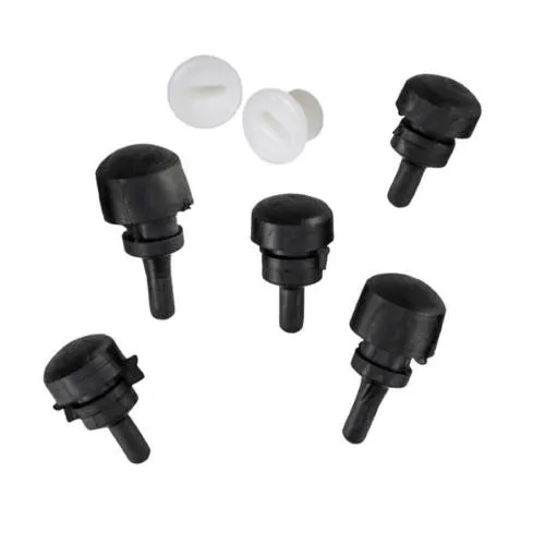 Kit da 7 pezzi con cinque tamponi in gomma e due boccole in plastica per lo sportello motore grande di Vespa 50, 90, Primavera ed ET3.