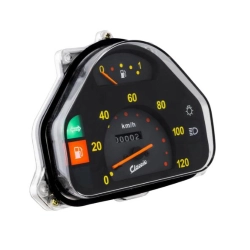 Contachilometri SIP 26896210 scala 120 km/h, quadrante nero, numeri gialli ed emblema Classic per Vespa PK50 e PK125 compatibili.