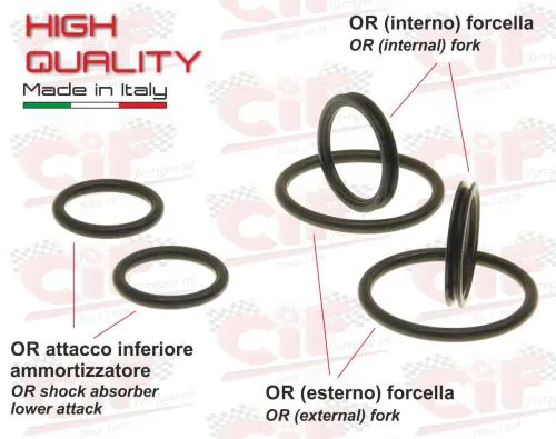 Kit O-ring per revisione del mozzo forcella anteriore Vespa 50, 90, Primavera, ET3 e PK. Verificare quantità, profili e misure allo smontaggio.