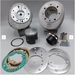 VMC Ranger 004745 per Vespa 200: cilindro Ø69 mm in alluminio Nikasil, 7 travasi, corsa 57 o 60, pistone bifascia e testa radiale.