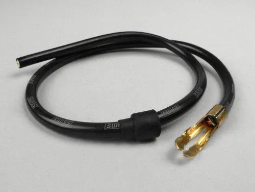 Cavo candela nero da 60 cm e diametro 7 mm con attacco lato candela, indicato per Vespa e scooter d'epoca compatibili.