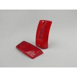 Coppia di gemme rosse Bosatta per frecce anteriori Vespa PX 80, 125, 150, 200 e T5 125. Controllare sagoma, fissaggi e marcature.
