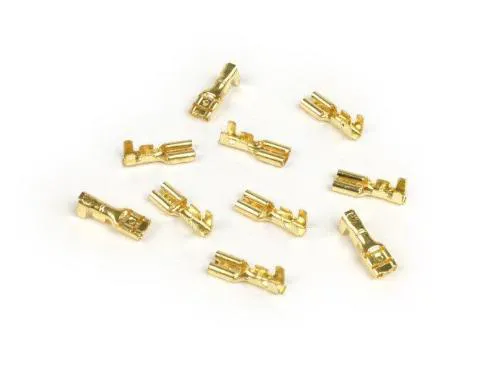 Confezione BGM Original 3330395 di 10 capicorda Faston femmina da 4,8 mm per cavi 0,5-1,0 mm², conformazione DIN 46247, in ottone non isolato.