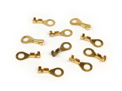 Dieci capicorda Faston BGM ORIGINAL BGM3330400 in ottone, occhiello 5,7 mm e sezione nominale 1,0-1,5 mm², per crimpatura o saldatura.
