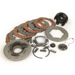 Frizione completa BGM8050 Superstrong per Vespa 50-90, Primavera, ET3 e PK: mozzo pieno, dischi Racing Red e piattello tipo PK XL2.